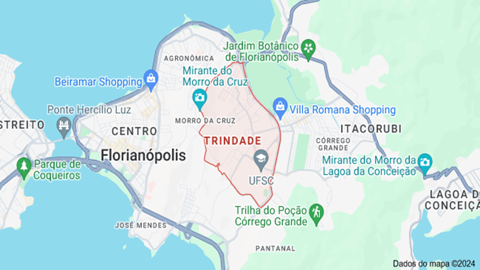 mapa indicativo da região identificada como trindade